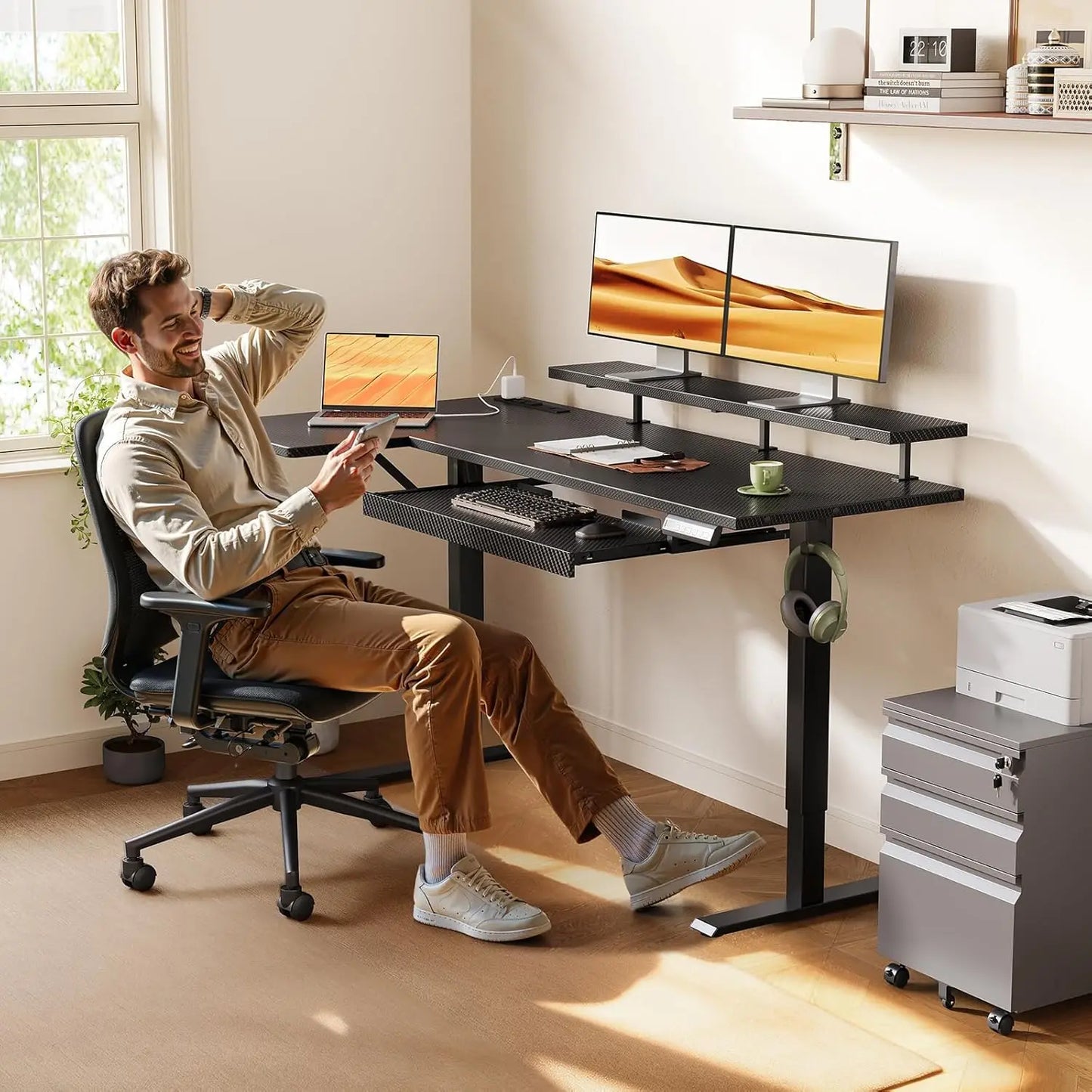 Draven Carbon L-Shaped Standing Desk