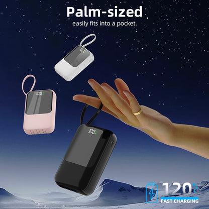 Large Capacity Power Bank with Built-In Cable