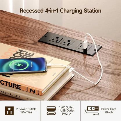 Walnut L-Shaped Desk with Charging Station