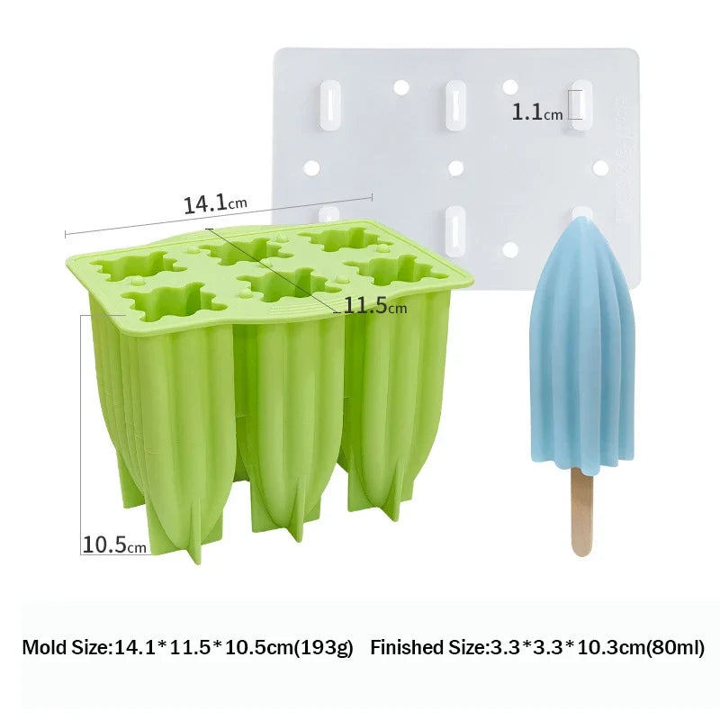 6-Cavity Silicone Popsicle Molds & Sticks