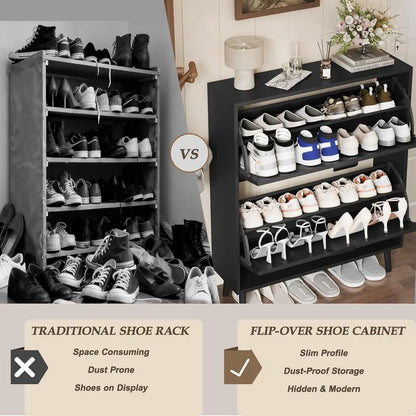 Narrow Black Lattice Shoe Cabinet