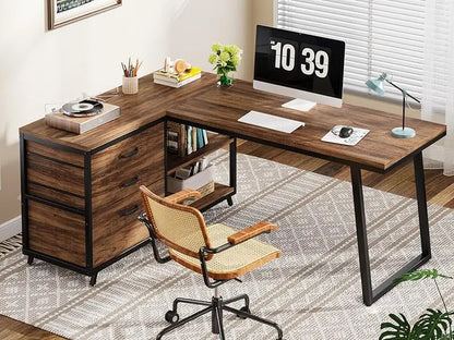 Ironridge L-Shaped Desk with Drawers & Storage Shelves