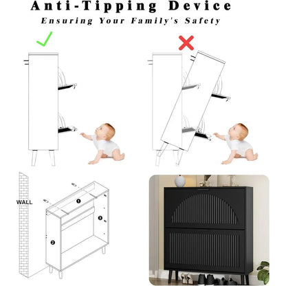 Narrow Black Lattice Shoe Cabinet