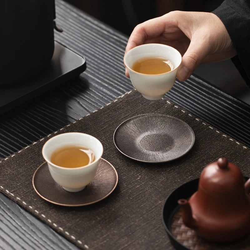 Antique Alloy Teacup Coaster Set