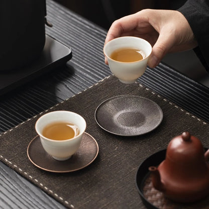 Antique Alloy Teacup Coaster Set