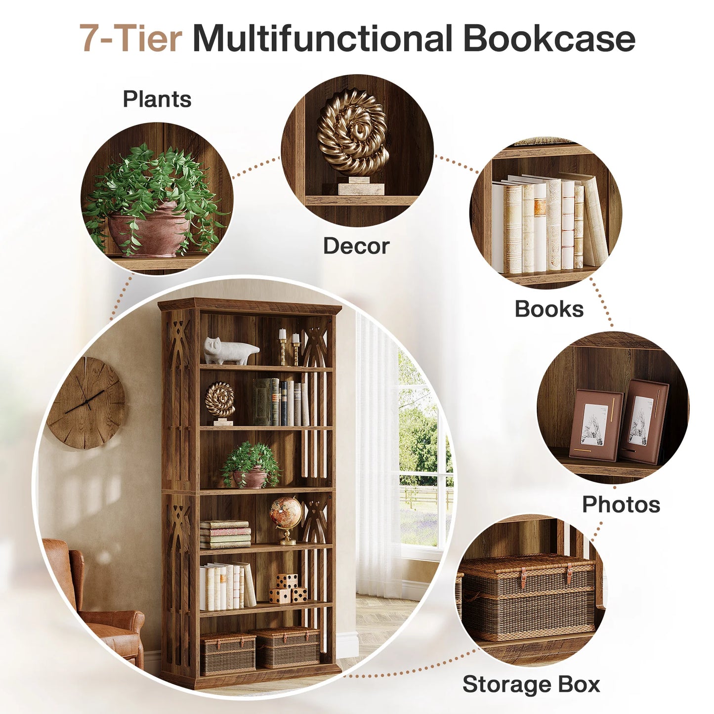 Ashcroft 6-Tier Bookcase with Adjustable Shelves & Storage Cabinet