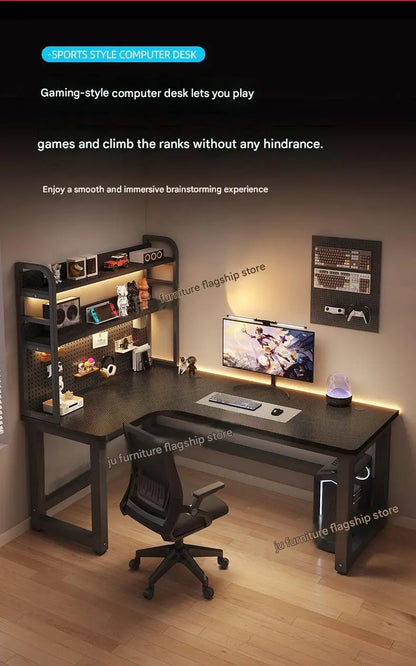 Forgewood L-Shaped Desk with Bookshelf & Pegboard Storage