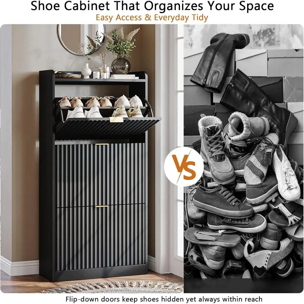 Black 3-Tier Shoe Rack