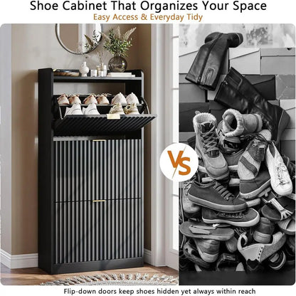 Black 3-Tier Shoe Rack