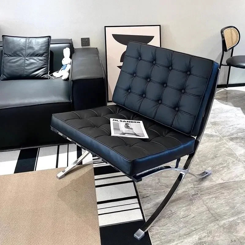 Barcelona-Style Leather Lounge Chair