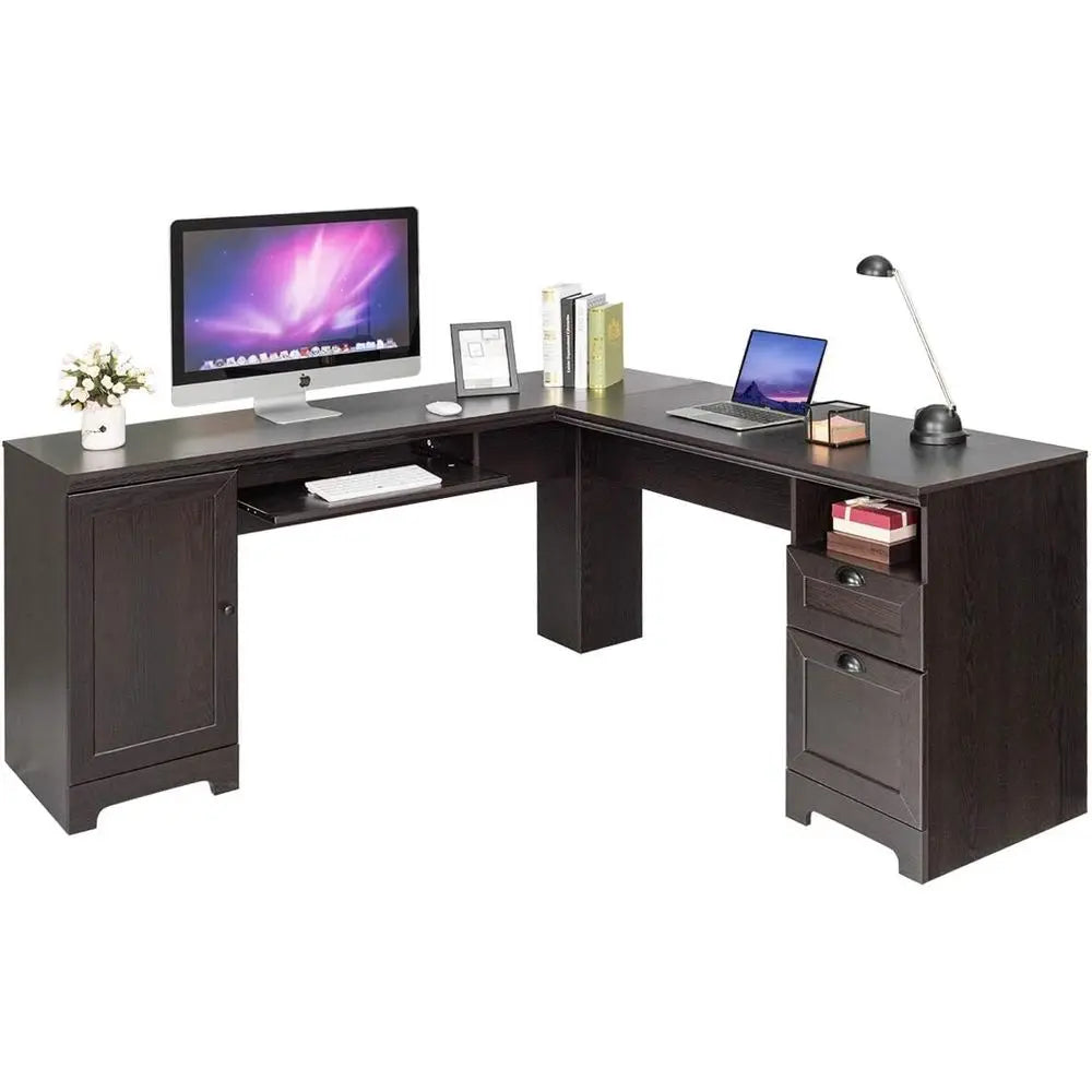 L-Shaped Desk with Keyboard Tray