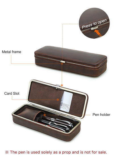 Vintage 3-Slot Leather Pen Case