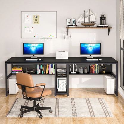 Two-Person Desk with Bookshelf