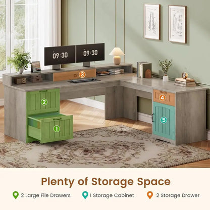Brookhaven L-Shaped Desk with File Storage & Monitor Stand