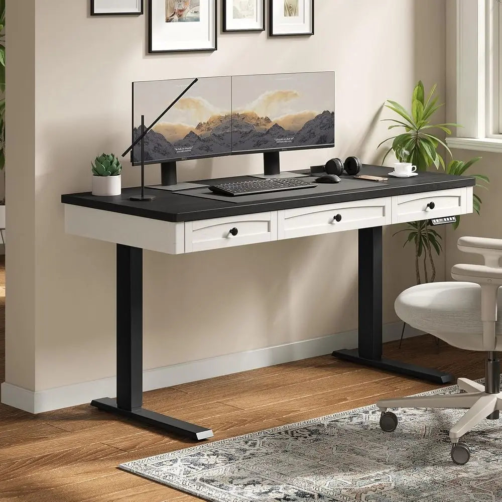 Retro Curved Standing Desk with Storage