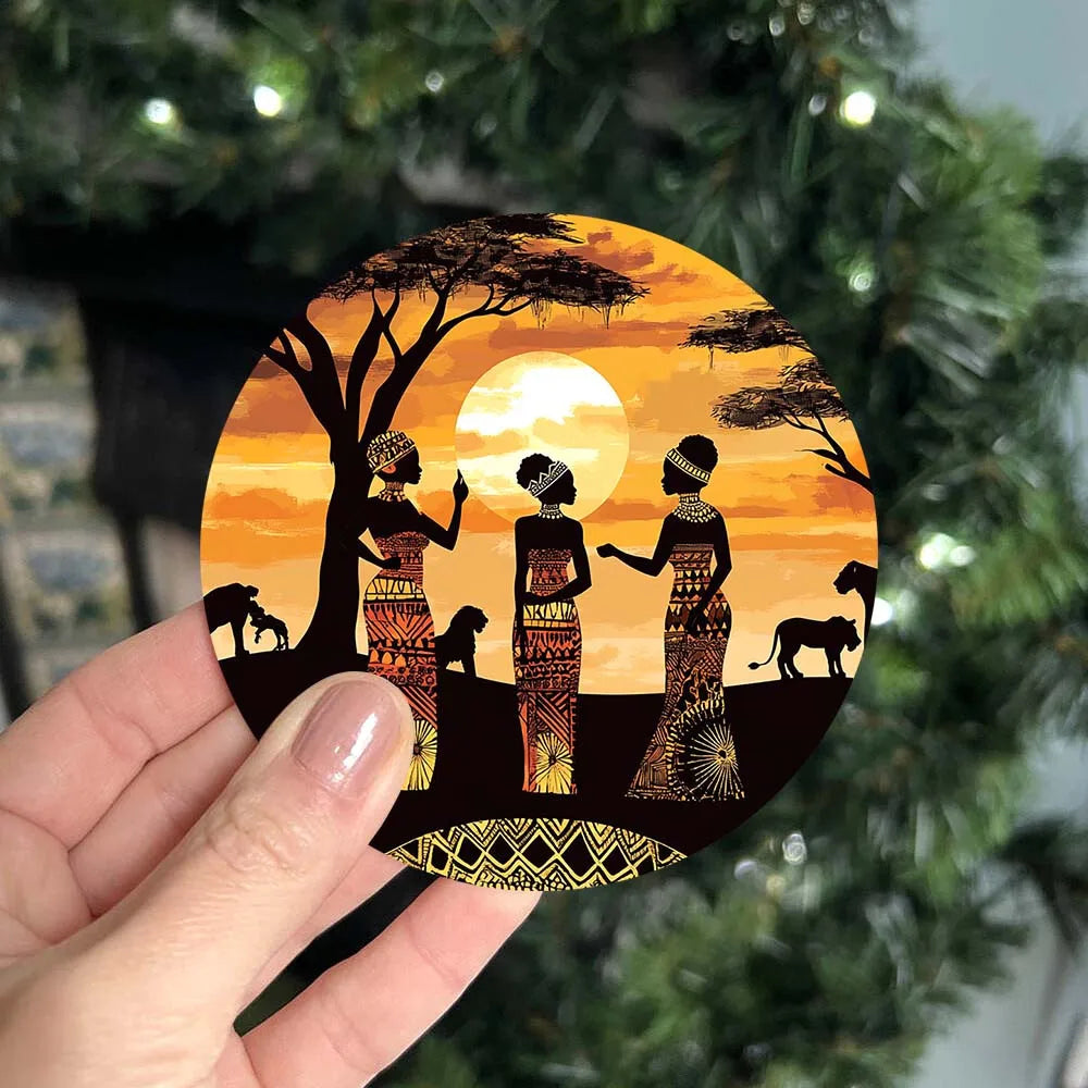 Tribal Print Wooden Coaster Set