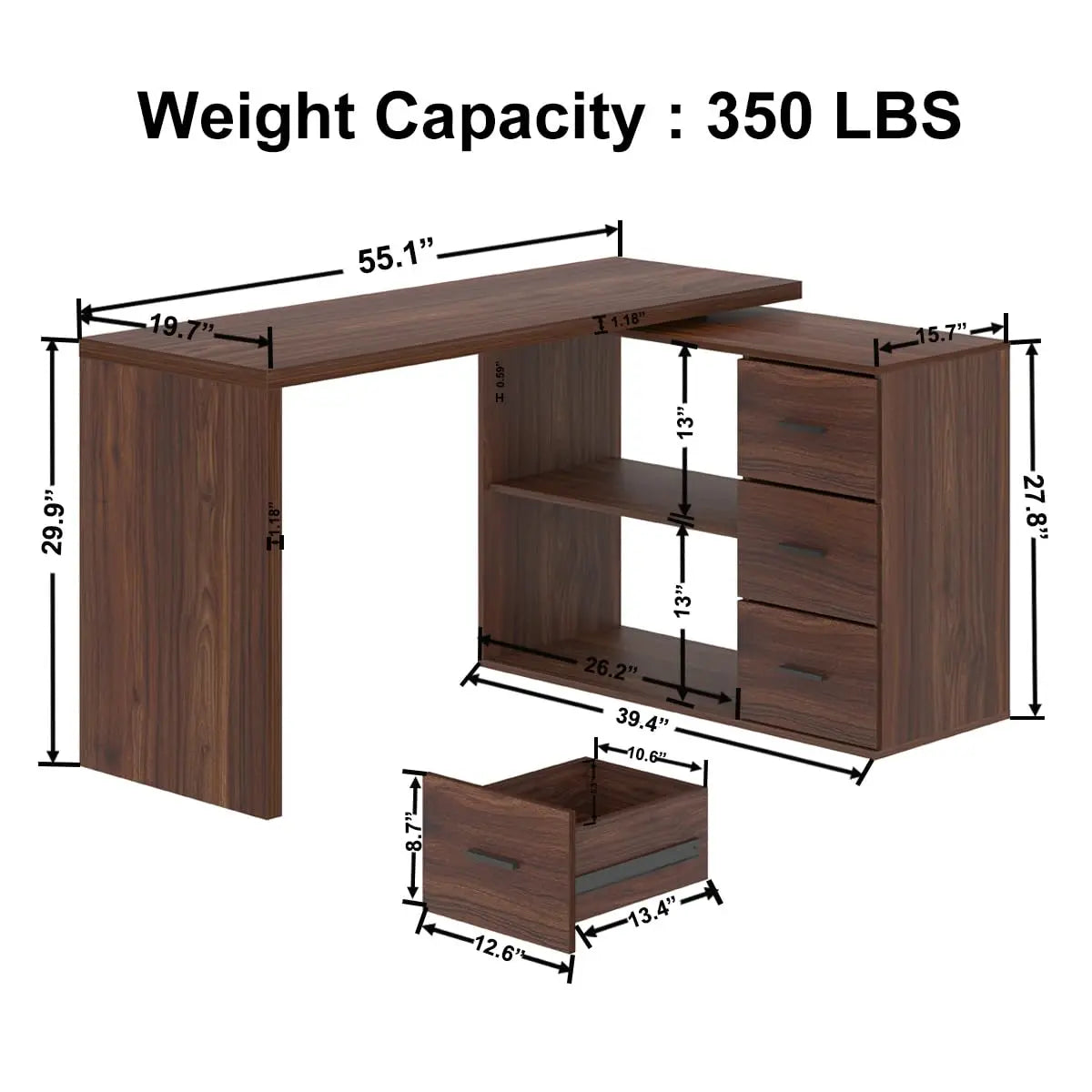Rustic L-Shape Reversible Office Desk