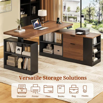 Nexus Electric L-Shaped Standing Desk with Shelving & Power Hub
