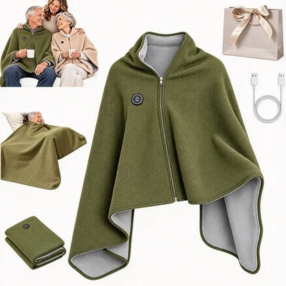 Heated Cape Shawl USB Powered Zip-Front Knit Fleece