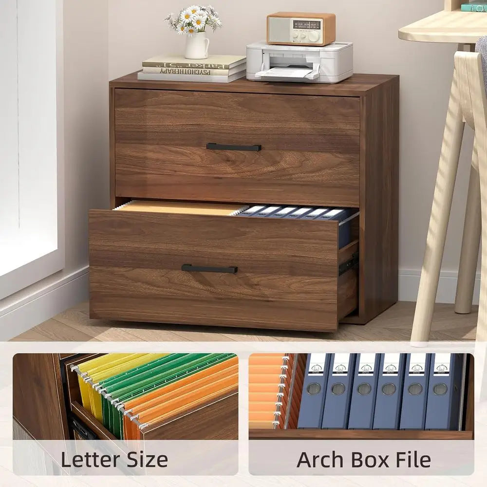 Premium Walnut Lateral Filing Cabinet with Dual Deep Drawers