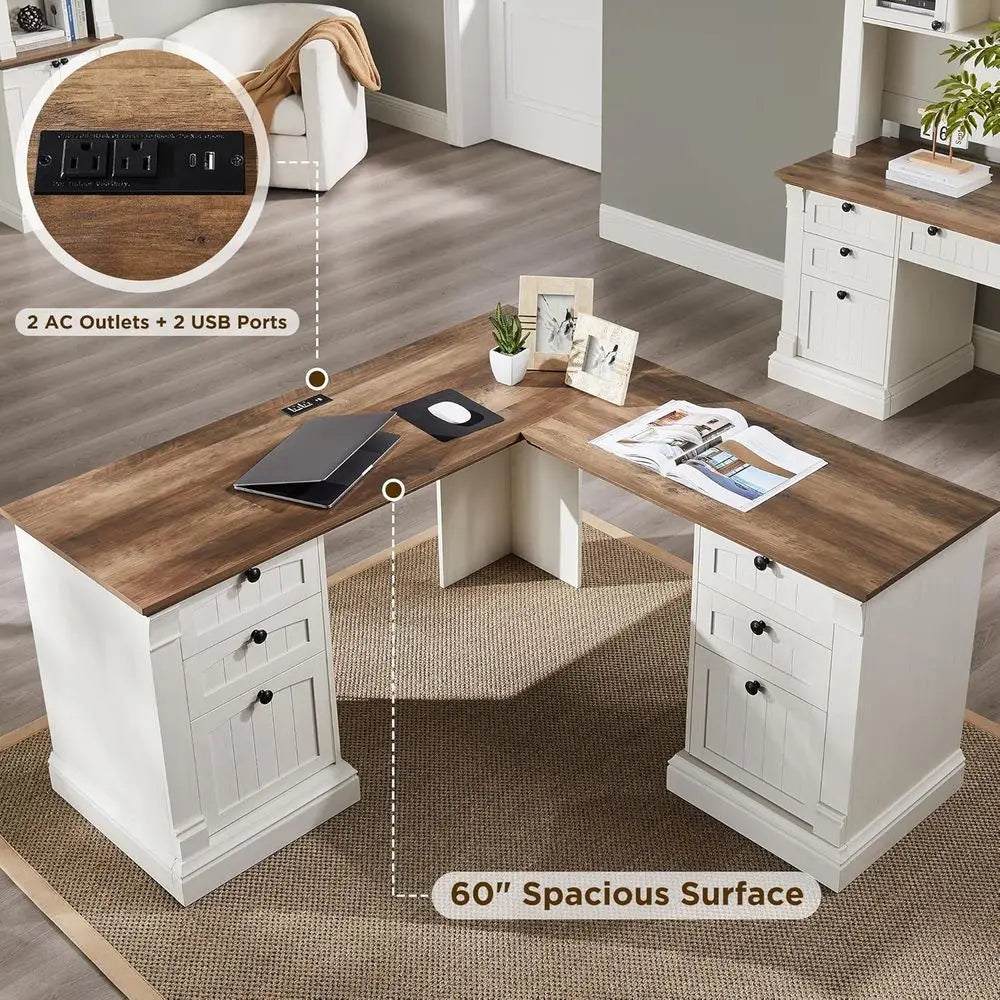 Antique White L-Shaped Desk