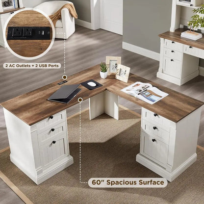 Antique White L-Shaped Desk
