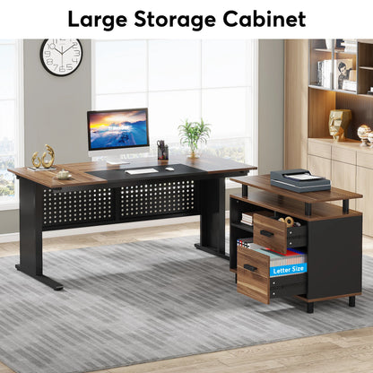 Parkview L-Shaped Executive Desk with Storage Cabinet & File Drawer