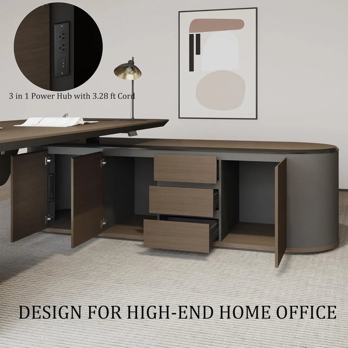 The Vanguard Executive L-Shaped Office Suite with Storage Cabinet & Privacy Panel