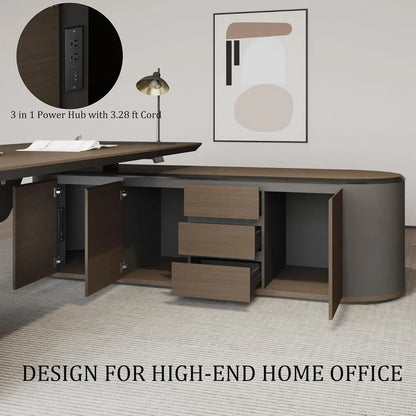 The Vanguard Executive L-Shaped Office Suite with Storage Cabinet & Privacy Panel