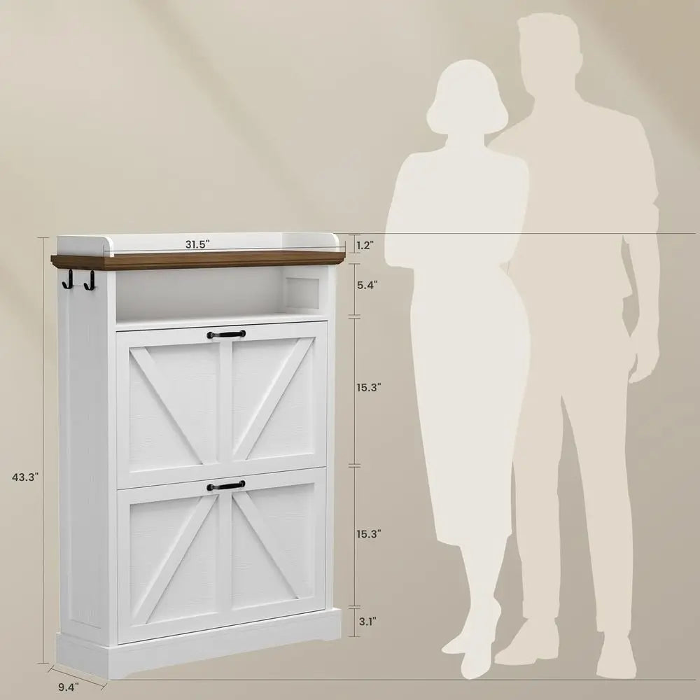 Double-Layer Shoe Cabinet with Hooks