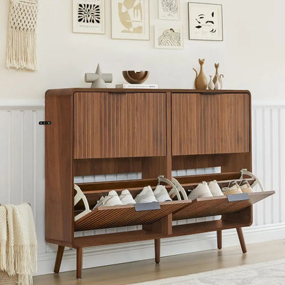 Walnut 4-Door Shoe Cabinet
