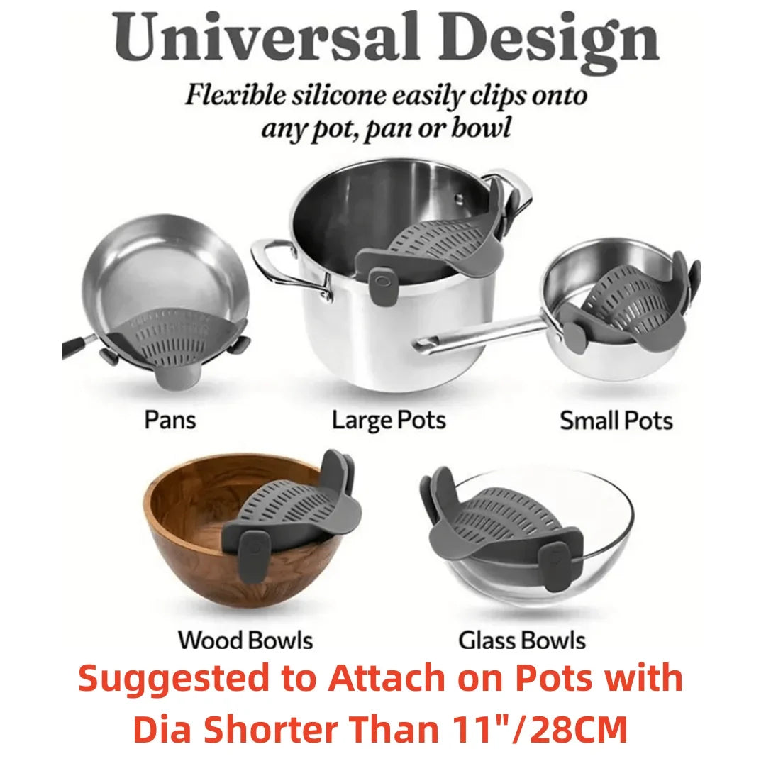 Clip-On Pot Strainer for Pans & Bowls