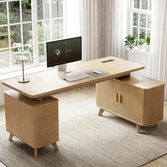 Hearthgrove L-Shaped Desk with Storage Cabinet & Charging Station