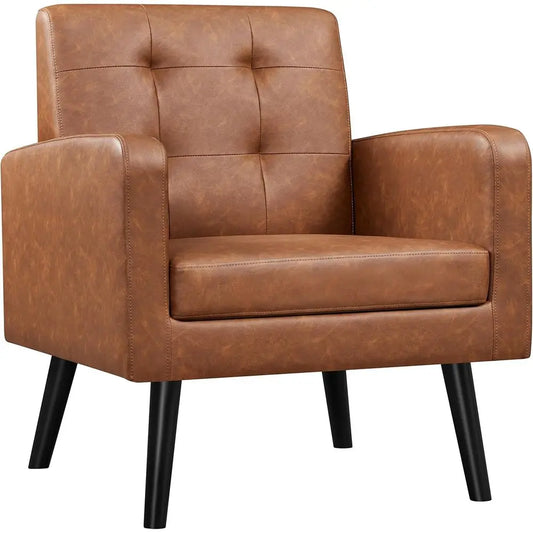 Mid-Century Tufted Faux Leather Accent Chair