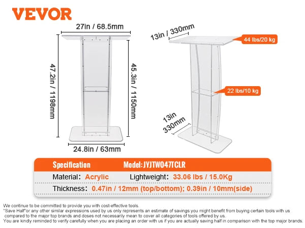 SucceBuy 47in Clear Acrylic Podium