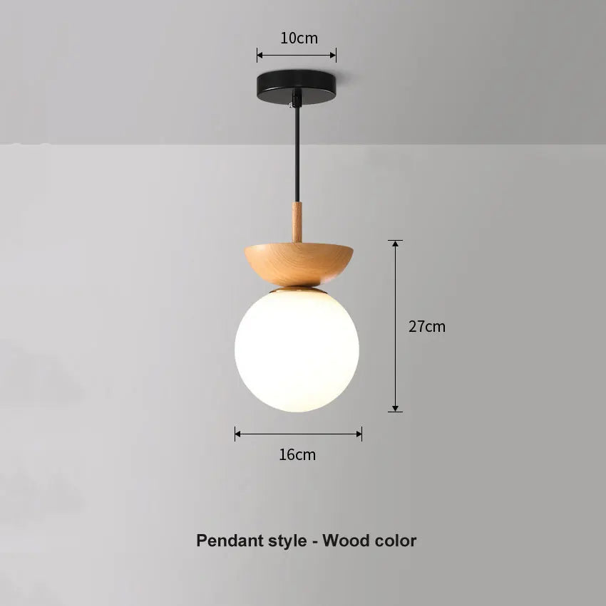 Nordic Wood-Finish Globe Pendant Light