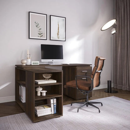 60" Dark Walnut L-Shaped Corner Desk