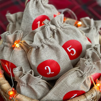 Burlap Advent Calendar Bags | 24 Numbered Drawstring Pouches