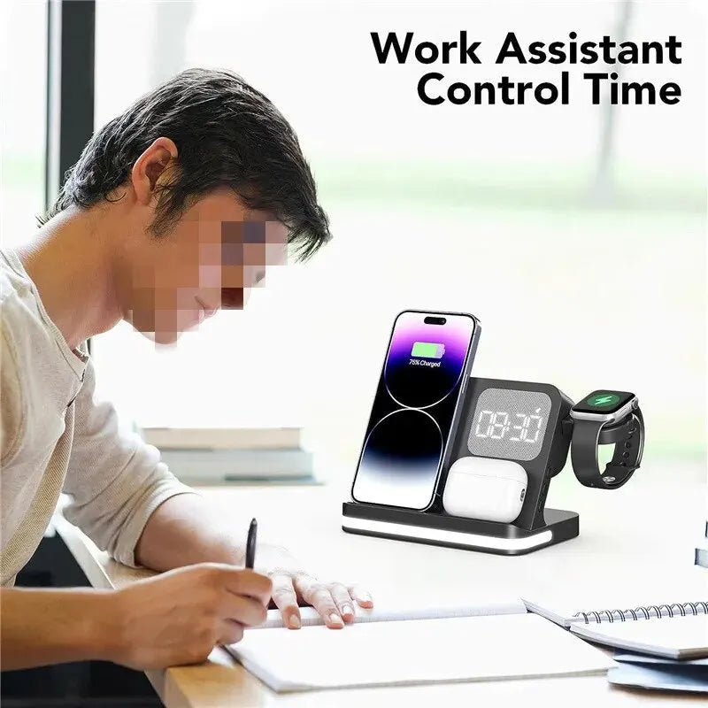 AuraCharge Pro 6-in-1 Wireless Charging Station with LED Clock