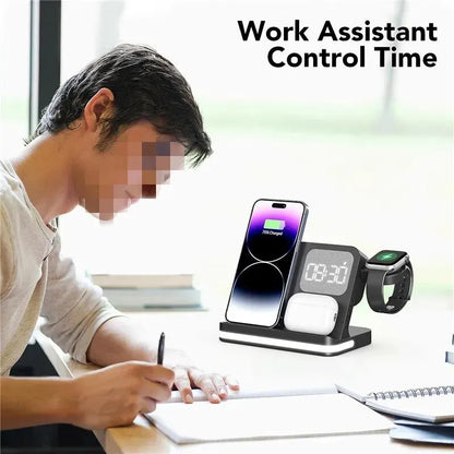 AuraCharge Pro 6-in-1 Wireless Charging Station with LED Clock