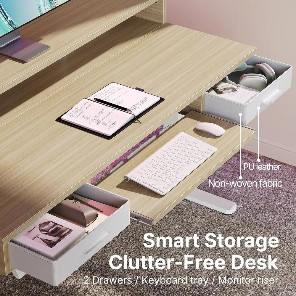 Dual Desk with C-Clamp Keyboard Tray