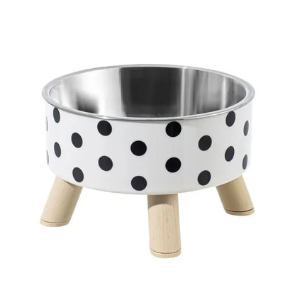 Tall Polka-Dot Cat & Dog Bowl, Anti-Overturn