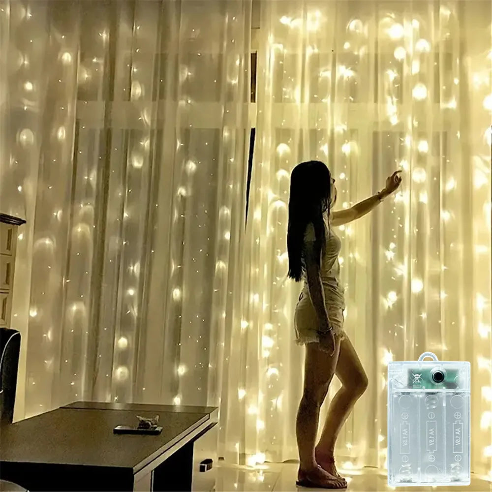 Battery LED Curtain Lights | Warm Fairy Window Garland