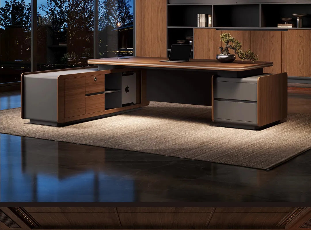 Designer Italian Solid Wood Executive L-Shaped Desk