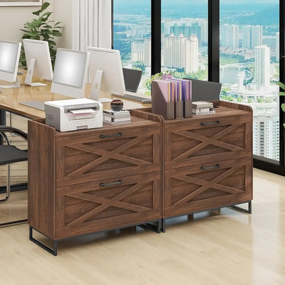 Premium Wood Filing Cabinet with Charging Station & Dual File Drawers