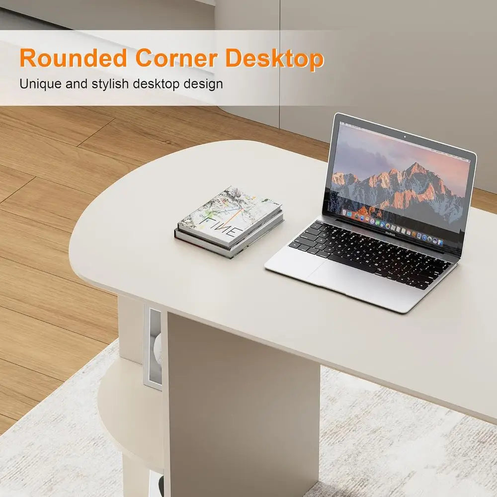 Cream White Desk with Storage Shelves