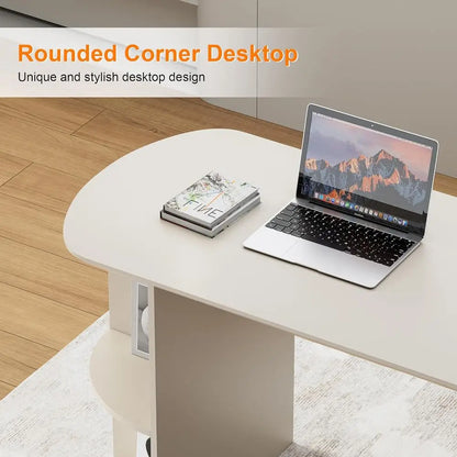 Cream White Desk with Storage Shelves