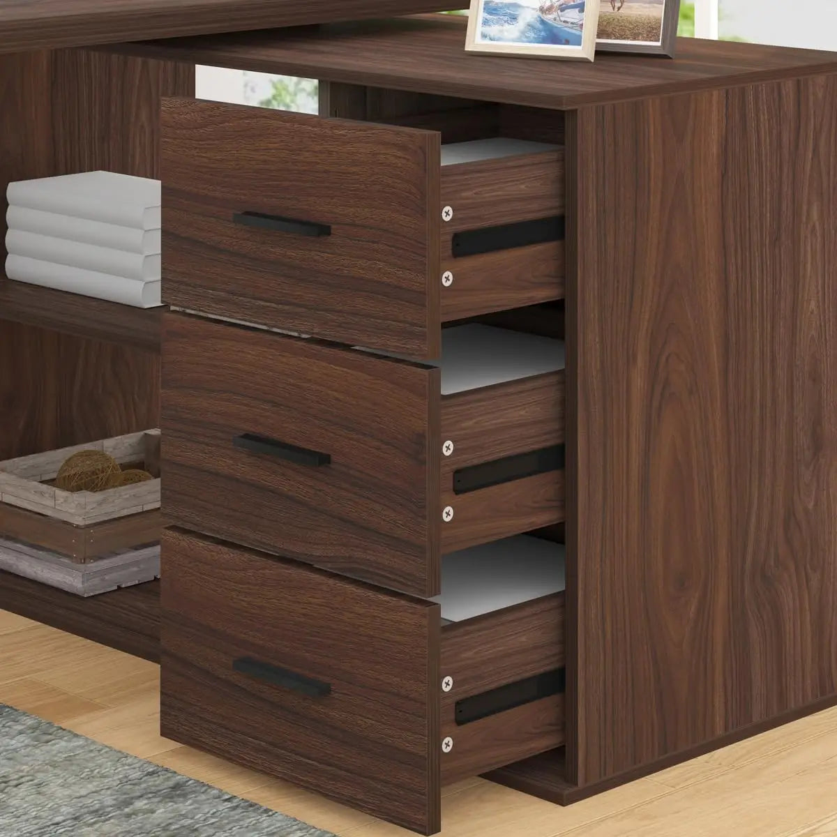 Rustic L-Shape Reversible Office Desk