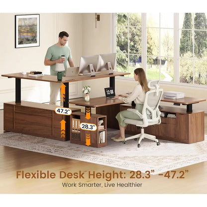 L-Shaped Standing Desk with 4 Drawers