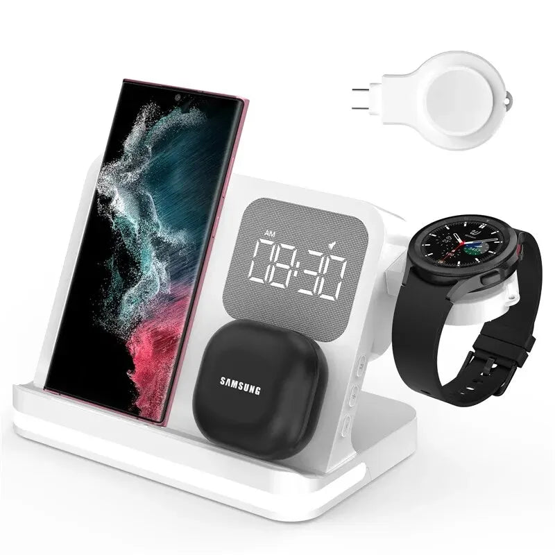 AuraCharge Pro 6-in-1 Wireless Charging Station with LED Clock